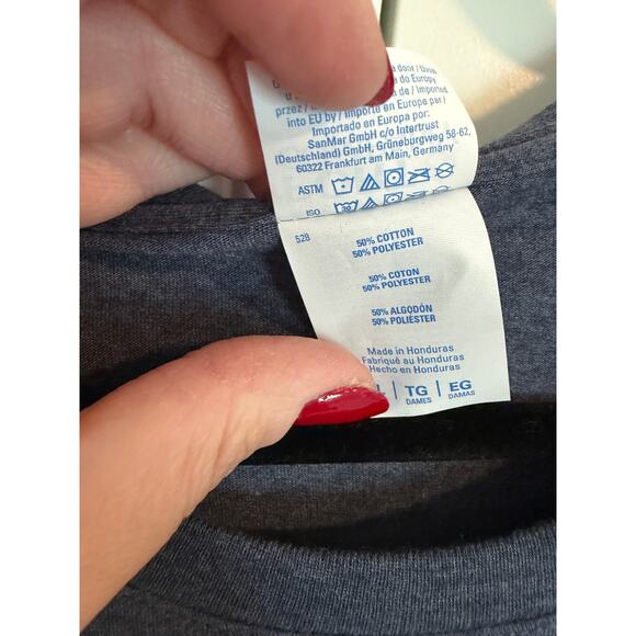 Port and Company Women's Gray White Graphic Short Sleeve Funny Crew Neck T-Shirt - Picture 8 of 12